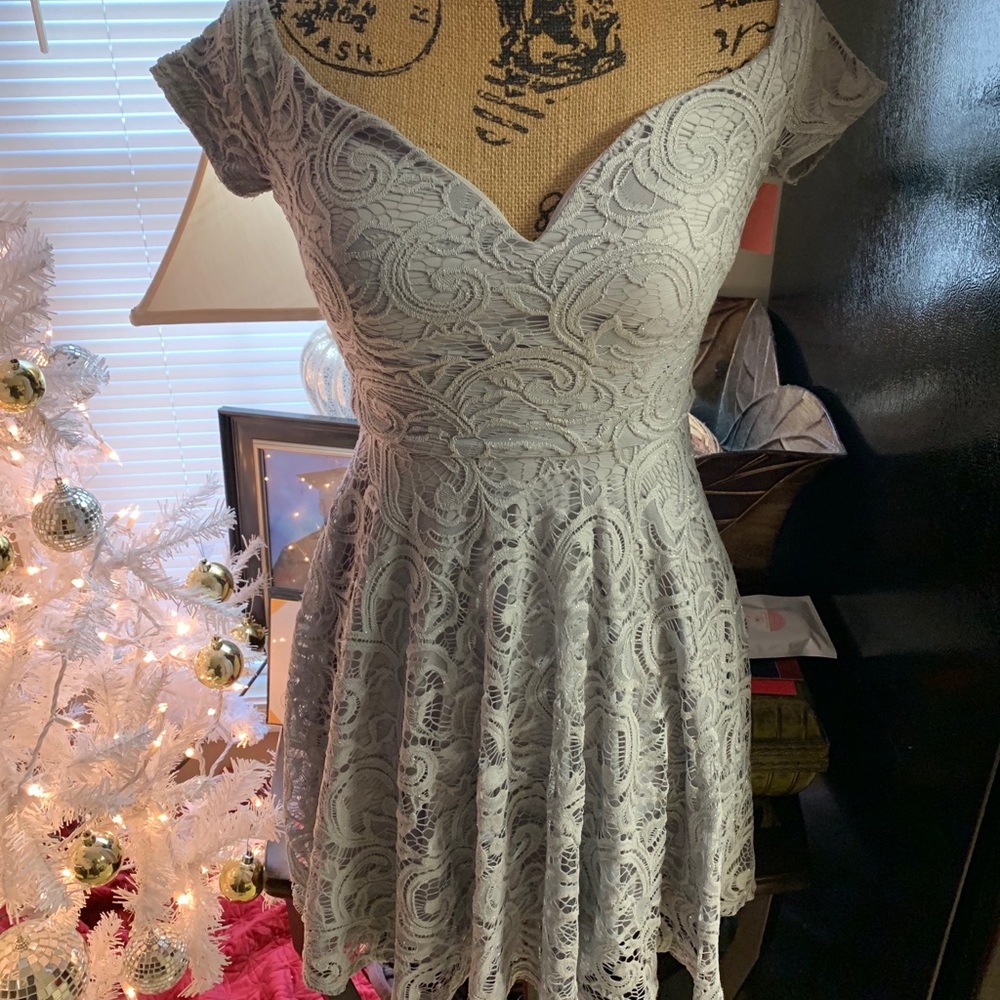 Silver Lace Cocktail Dress
